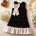 thumbnail image 4 of Yanlir Robe d'Été Sans Manches pour Filles Princesse Nœud Volanté Dentelle Col Rond Décontractée Broderie en Maille Robe de Fête pour Tout-Petits Enfants (Noir, 3-4 Ans), 4 of 9