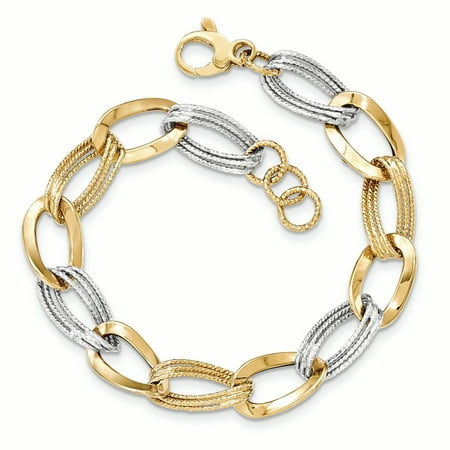 14K White And Yellow Gold Two Tone Polished Fancy Bracelet, 8