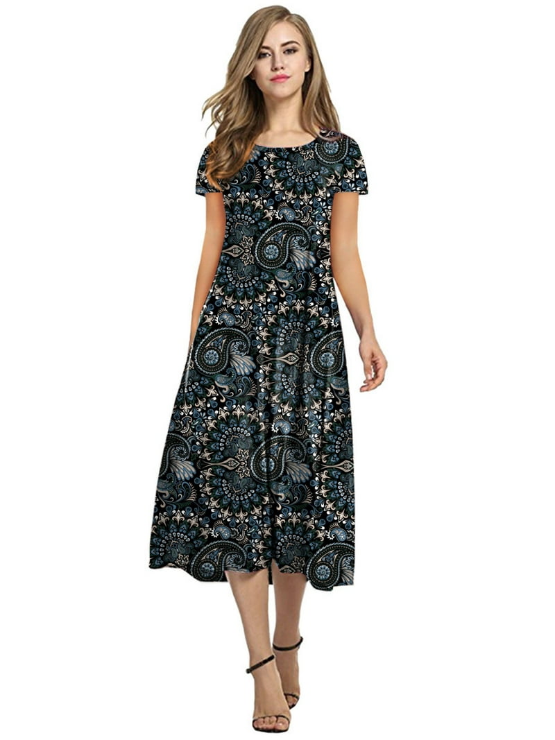 Cuteduck Women's Casual Short Sleeve Pleated T-shirt Dresses Crewneck Empire Waist Loose A-Line Flare Midi Dress S-2xl Cuteduck Women's Casual Short Sleeve Pleated T-shirt Dresses Crewneck Empire Waist Loose A-Line Flare Midi Dress S-2xl