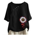 thumbnail image 2 of Itsame 4th of July Shirts Women Independence Day Short T-Shirt Sleeve American Flags Printed Short Sleeve Top, Round Neck Black, 2 of 3