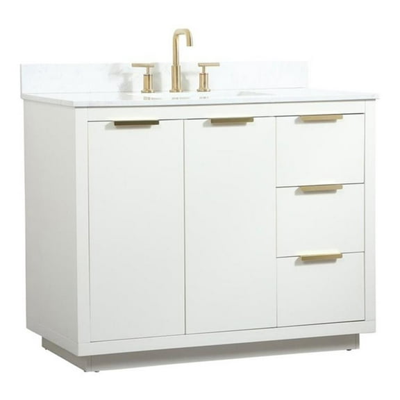 42 inch single bathroom vanity in white with backsplash