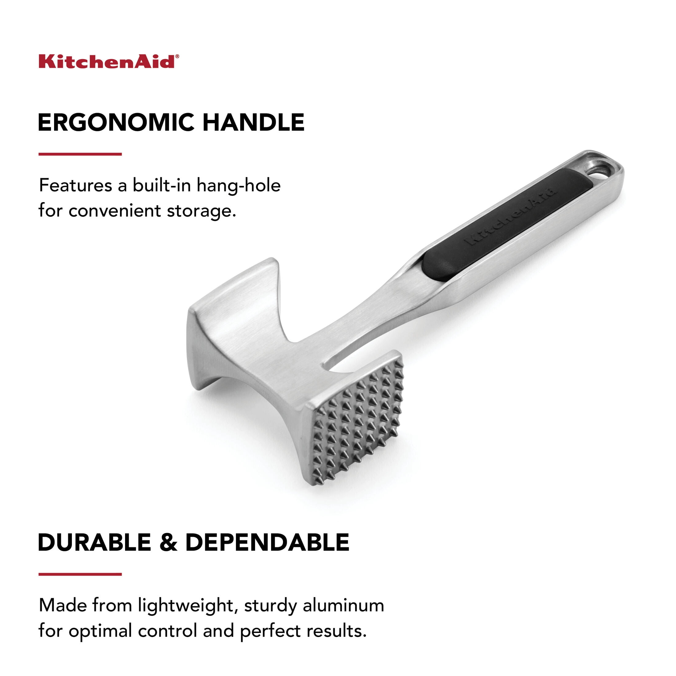 KitchenAid Cast Aluminum Meat Tenderizer Tool Dual-Sided Kitchen Mallet, Black