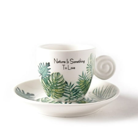 

Nordic Fresh Style 90ml Espresso Cup Tray Monstera Leaf Frost Small Italian Black Coffee Mug Travel Coffee Cup Set