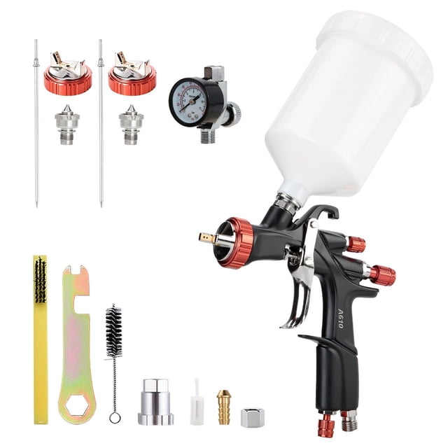 Pistola pulverizadora AEROPRO TOOLS R500 LVLP Air con boquillas y regulador