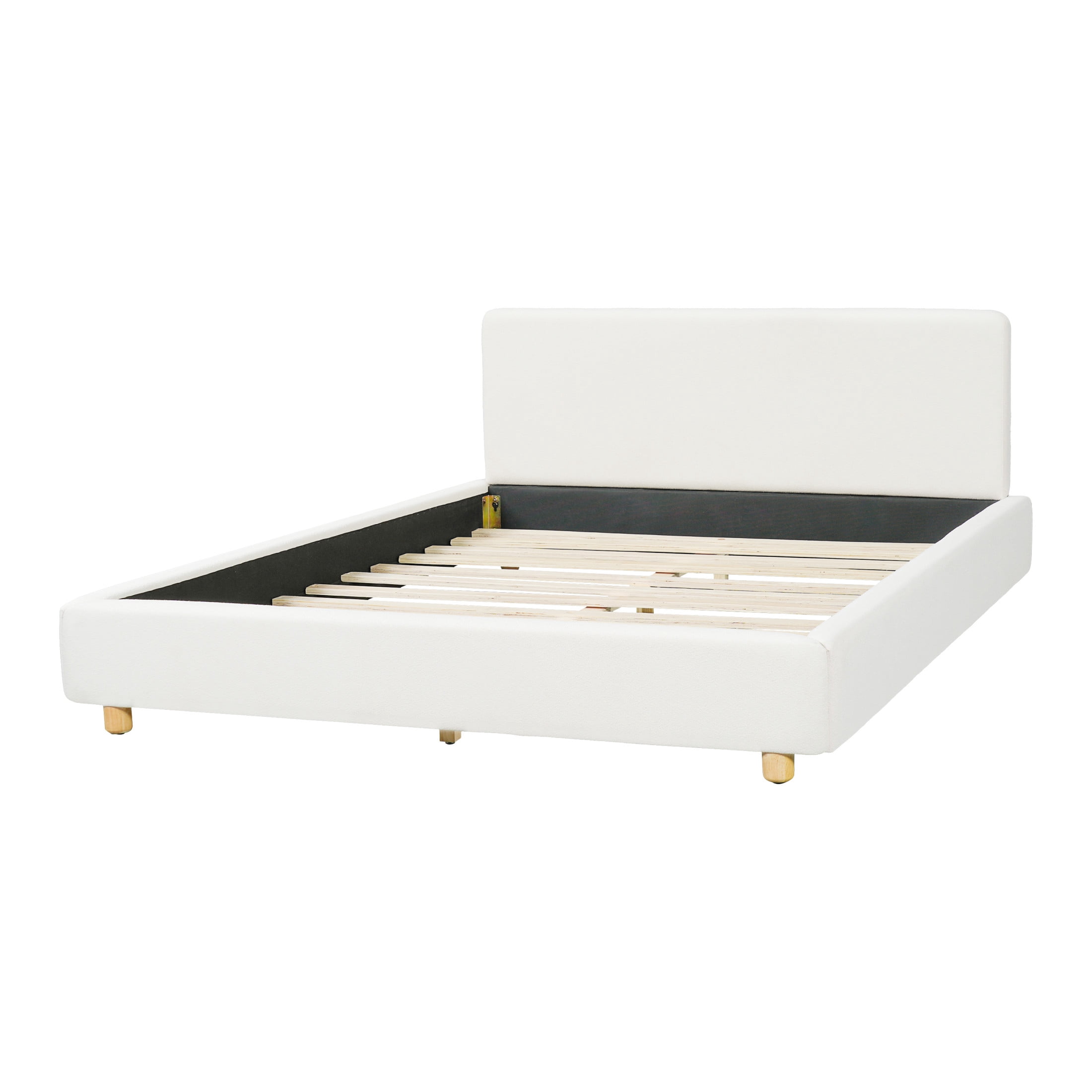 Christopher Knight Home Minimalist Queen Boucle Upholstered Platform Bed Frame with Headboard, White