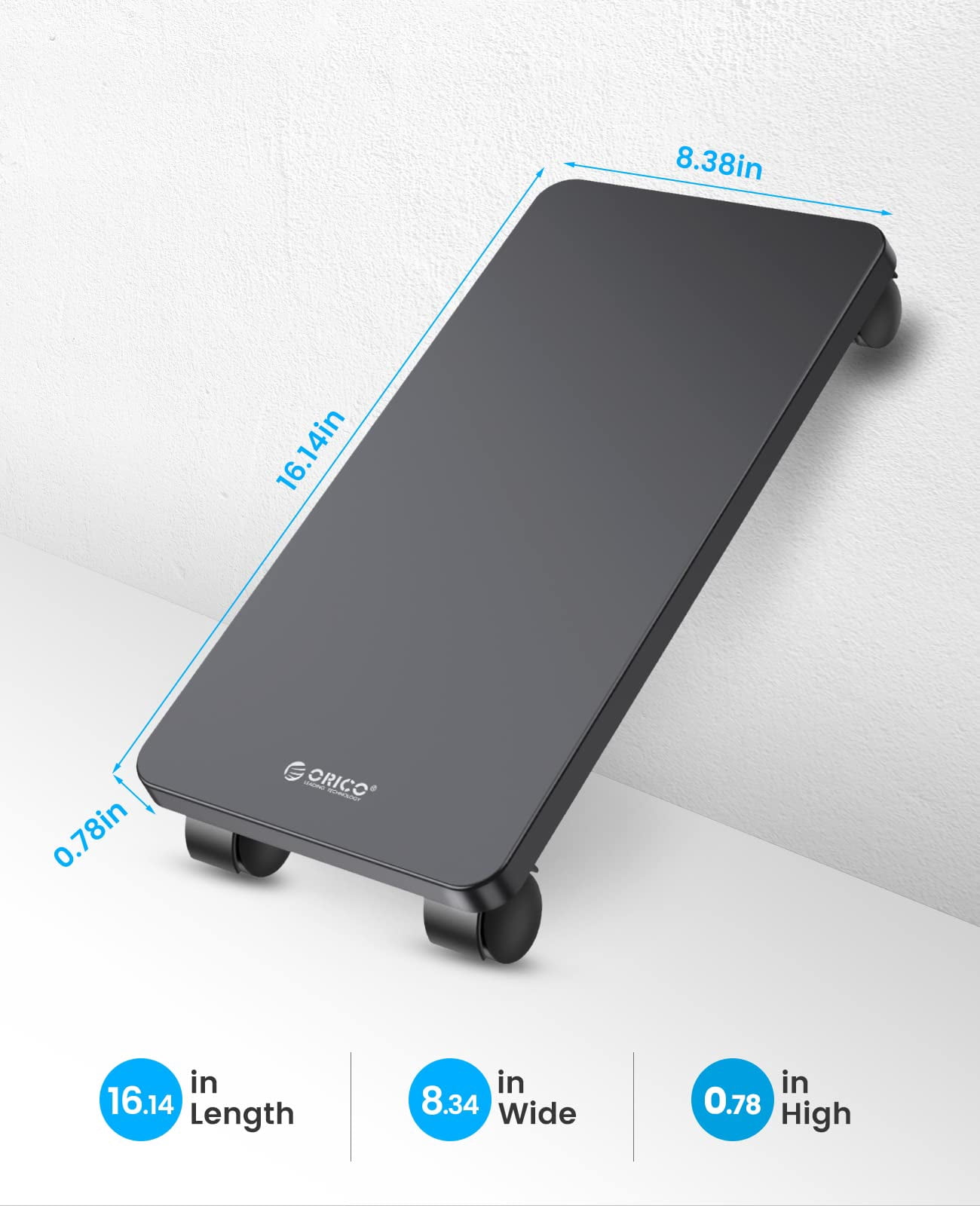 ORICO Mobile CPU Stand with Wheels Black Gaming PC Tower Stand Metal Computer Tower Stand Under Desk,16.14*8.38*0.78 inches