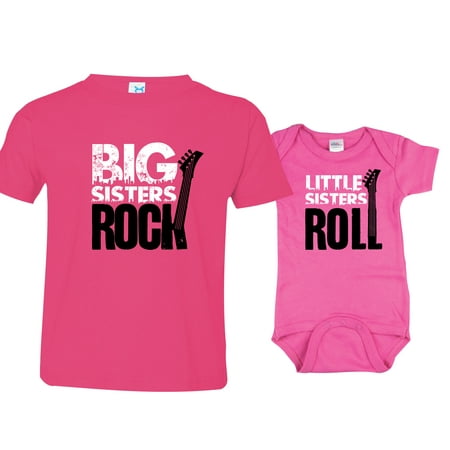 Nursery Decals and More Brand: Big Sisters Rock and Little Sister Roll Shirt Set, Includes 12-18 mo and 0-3 mo