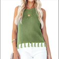 thumbnail image 3 of Suéter de Punto de Verano para Mujer, Camiseta Sin Mangas con Cuello Redondo de Crochet, Blusa Informal Sin Mangas con Aberturas Verde S, 3 of 10