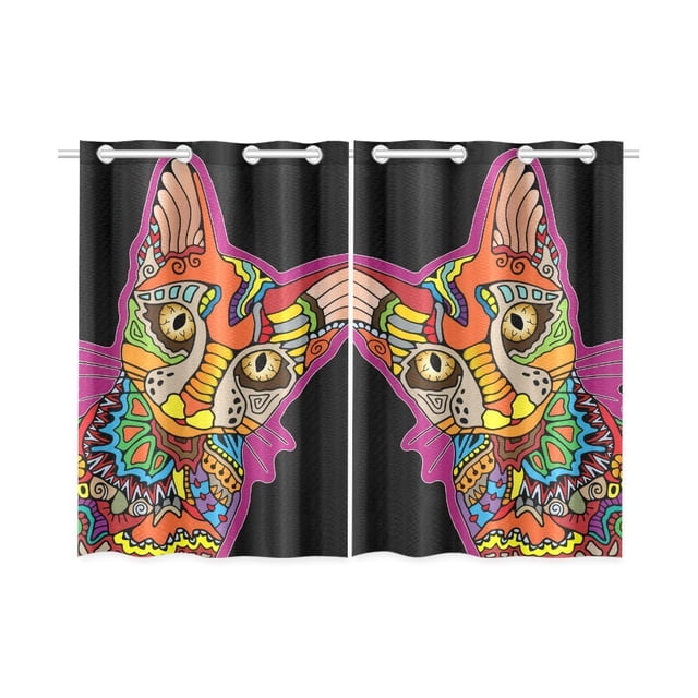 Cortina de cocina ABPHQTO con diseño de gatos de colores 65x90 cm dos piezas