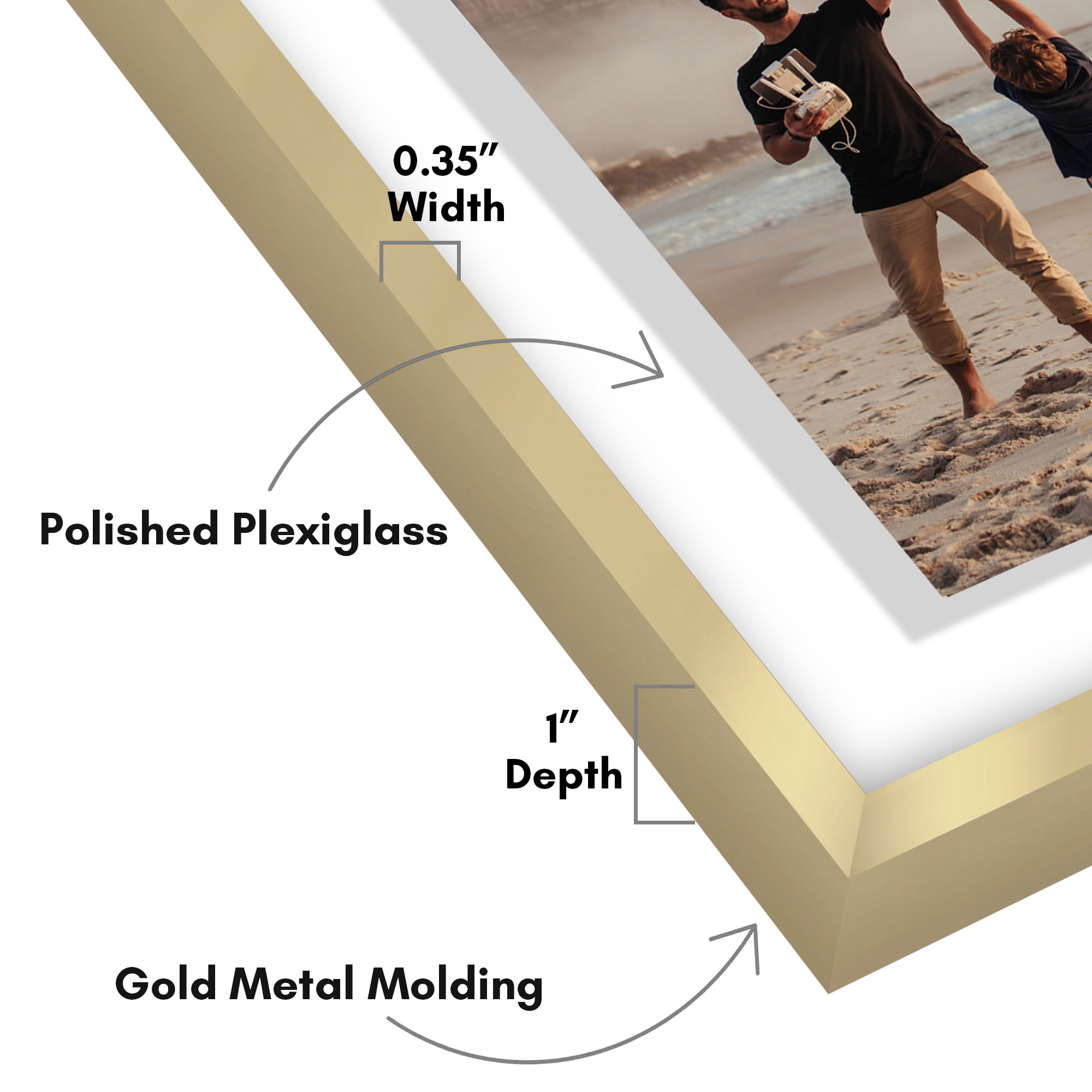 Americanflat 5x7 Picture Frame with Shatter-Resistant Glass Aluminum Floating Display Photo Signature - Gold