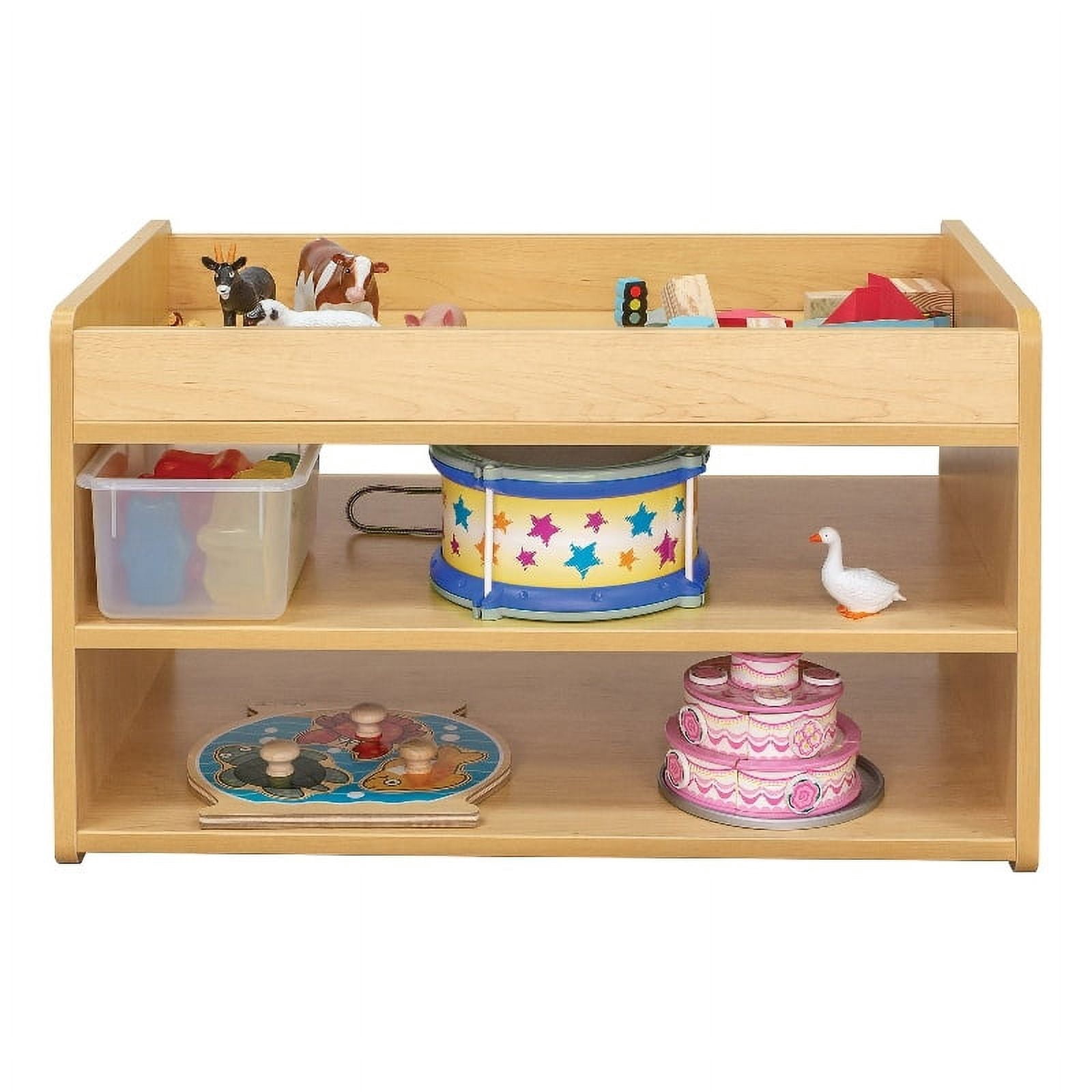 Tot Mate Toddler Play Center 2 Tier Wood Shelf Toy Storage Organizer, Classroom Furniture, Maple RTA