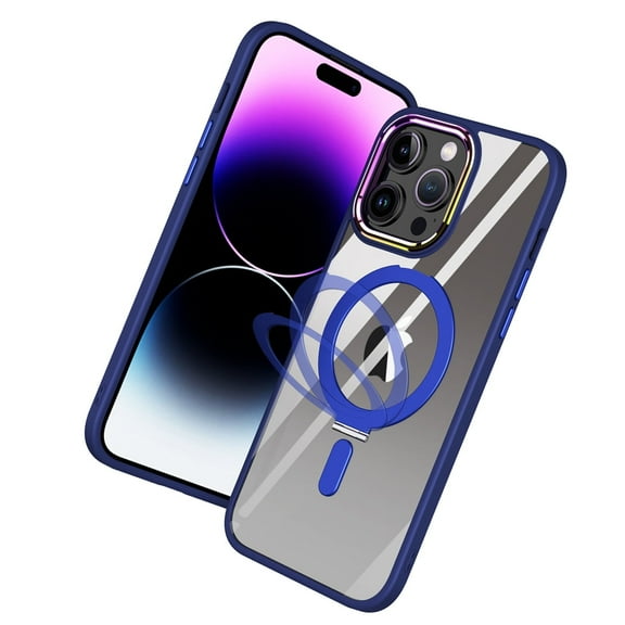 For Apple iPhone 11 (6.1") MagSafe Compatible with Magnetic Ring Stand Transparent Alloy Chrome Frame Hybrid Cover ,Xpm Phone Case [ Blue ]