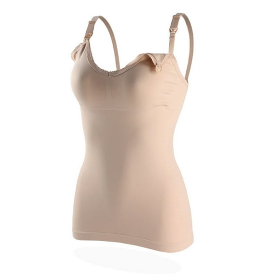 Maternity Nursing Tank Tops for Breastfeeding, Women's Nursing Camisoles with Built in Bra, Pregnancy Sleep Bra 1-Pack Beige L
