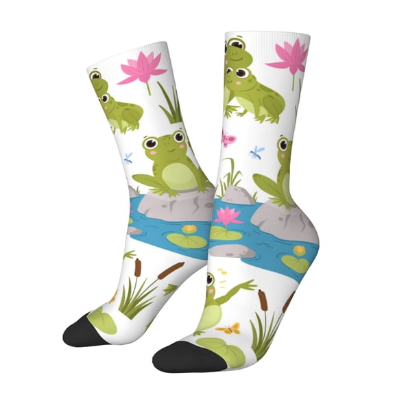 Rateoe Cartoon Frogs for Women Casual Calf Socks - Cute Crew Socks - Thin Soft Above Ankle Socks Size 5-11