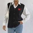 thumbnail image 4 of Women's Sweater Vest Sleeveless V Neck Heart Ribbed Knit Button Down Cardigan Tank Black Free Size, 4 of 7
