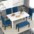 thumbnail image 1 of 6-Piece Dining Table Set with Marble Veneer Table and 4 Flannelette Upholstered Dining Chairs & Bench My Lux Decor Round, 1 of 8