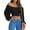 Black, variant on Woman off Shoulder Ruched Tie Back Crop Top Summer Lantern Sleeve Boho Shirt Blouse Blue Peony Print S