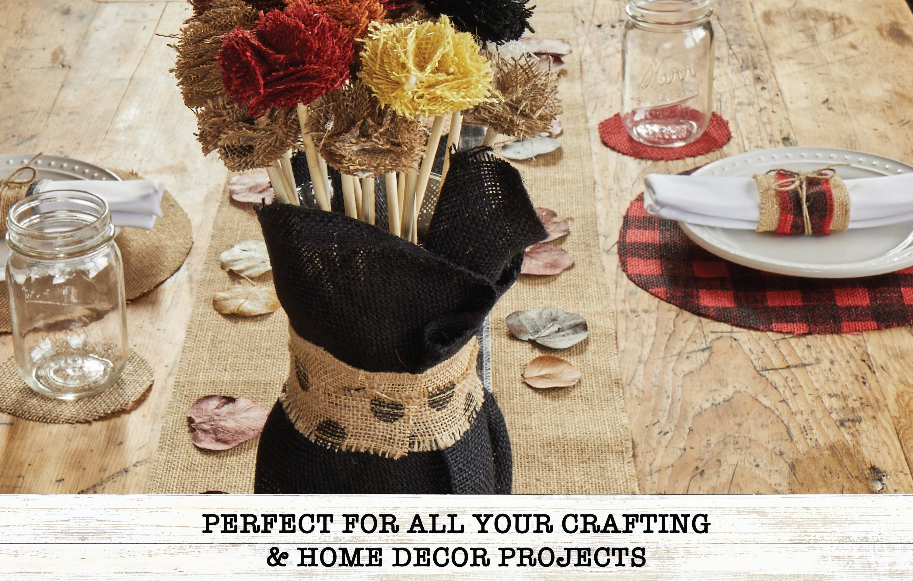 (2 pack) Love, Laugh, Craft Burlap Ribbon Set, 1.5"W x 3-Yds, Natural/Black Dots