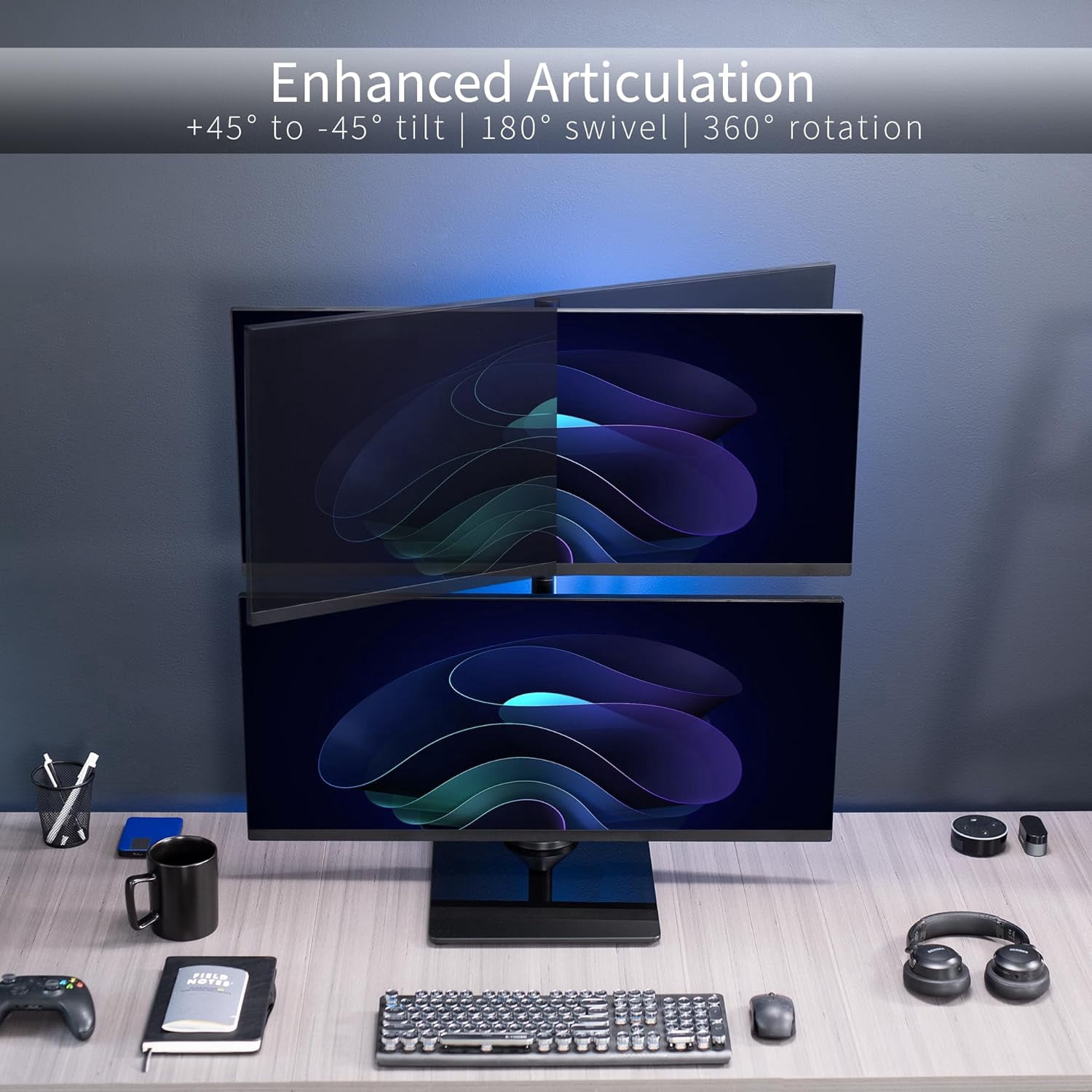 Dual Monitor Desk Stand with Tempered Glass Base, -Standing LCD Mount for 2 Ultrawide Screens  to 34 inches