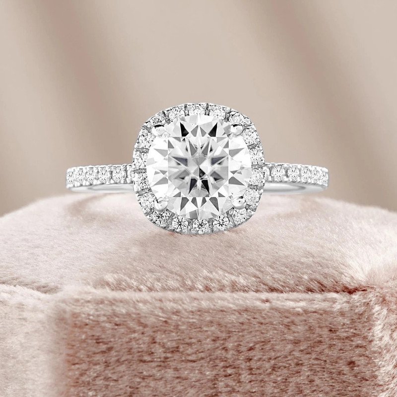 Jewelerix Round Brilliant Moissanite Diamond Halo Engagement Ring White Gold Plated Wedding Promise Ring for Her