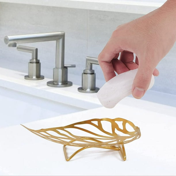 Light Luxury Soap Holder for Bathroom Leaf Shape Self Draining Soap Dish  with Metal Bracket Bathroom