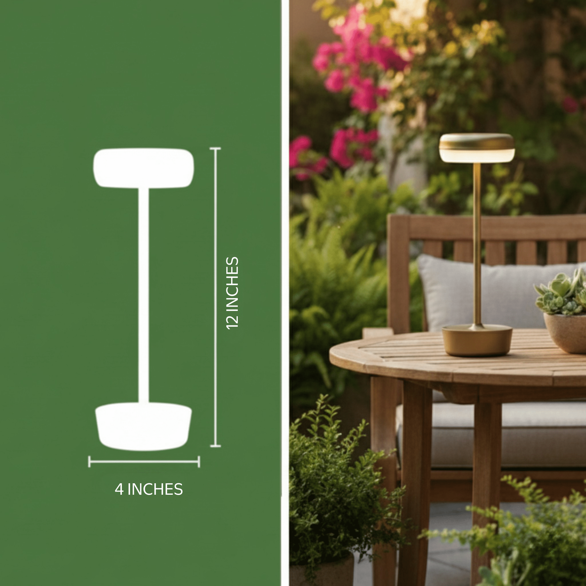Mainstays 12 inch Outdoor  and Indoor Rechargeable Water Resistant Table Lamp, Gold, 100 Lumens