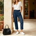 thumbnail image 4 of Hueook Womens Golf Pants Lounge Work S High Waisted Straight Leg Cotton and Linen Pants with Flared Casual Point Pocket Pants Navy 3X, 4 of 8