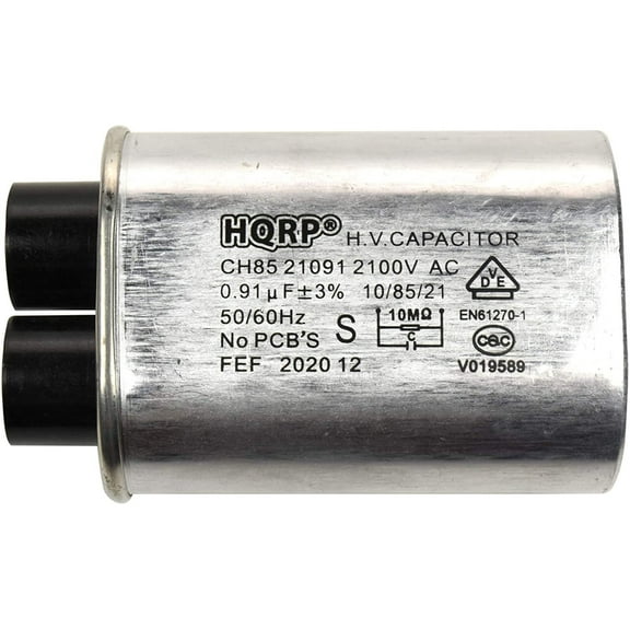 HQRP Microwave Capacitor Replacement 2100V 0.91uf Compatible with Amana Electrolux GE Kenmore Whirlpool