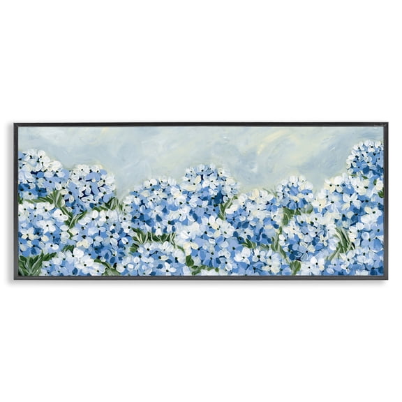 Stupell Industries Blue Hydrangea Meadow Plants & Flowers Painting Black Framed Art Print Wall Art, 24 x 10