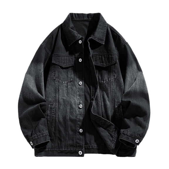 Men's Denim Jackets Solid Color Lapel Button Down Retro Loose Casual Jeans Jackets Trucker Coat