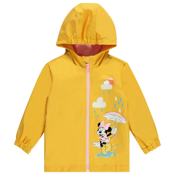 Disney Minnie Mouse Yellow Zip Up Waterproof Rain Jacket Toddler to Little Kid