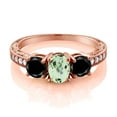 thumbnail image 2 of Gem Stone King 1.97 Ct Oval Green Prasiolite Black Diamond 18K Rose Gold Plated Silver Moissanite Ring (Size 7), 2 of 4