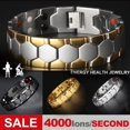 thumbnail image 2 of pulsera hombre regalos para hombre originales pulsera hombre acero inoxidable Pulsera de acero inoxidable para Hombre, joyería de lujo, biomagnética, para terapia, salud y energía, chapada en oro, 2 of 3