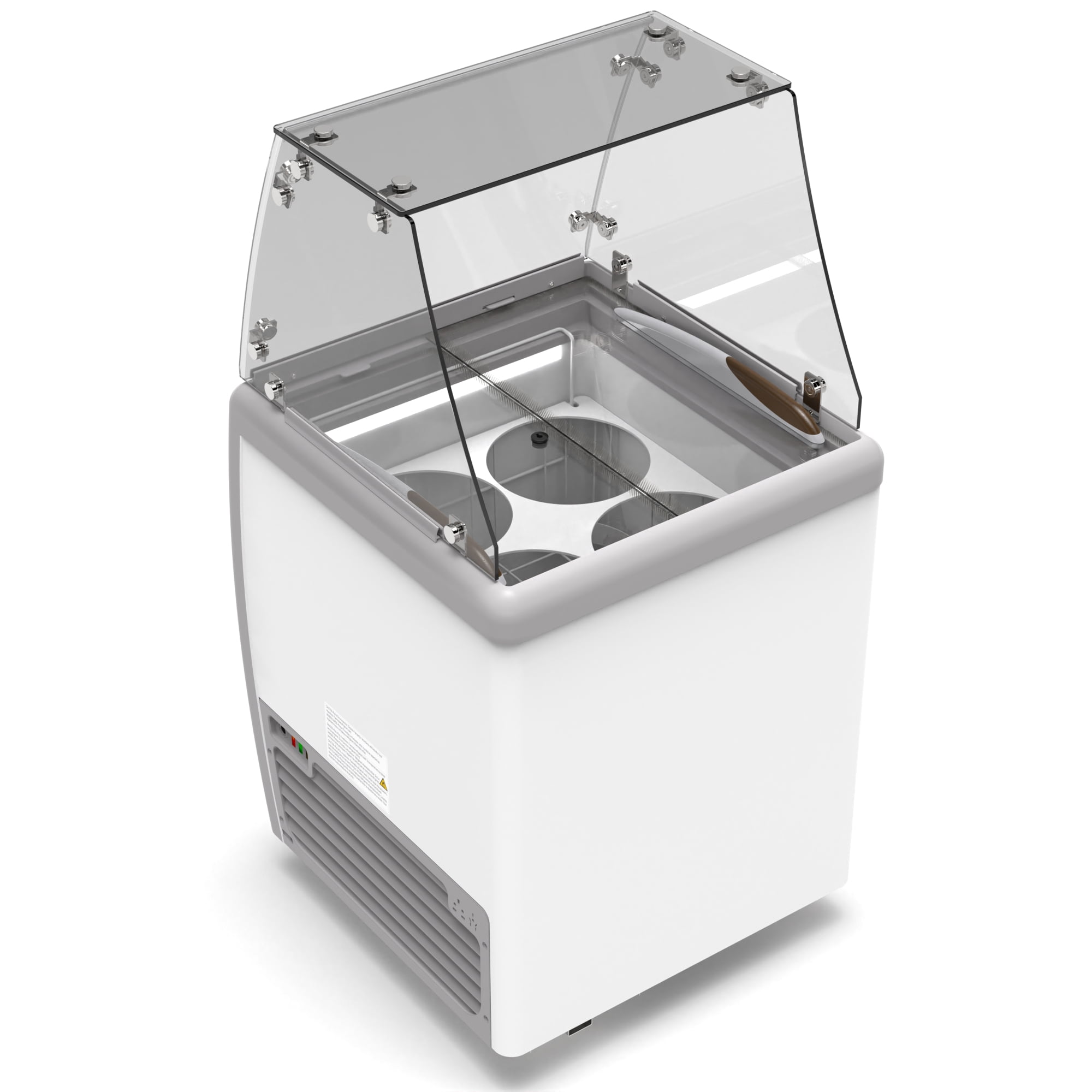 26 in. 4 Tub Ice Cream Dipping Cabinet Display Freezer with Sliding Glass Door and Sneeze Guard, 6 cu. ft. KM-ICD-26SD-FG.