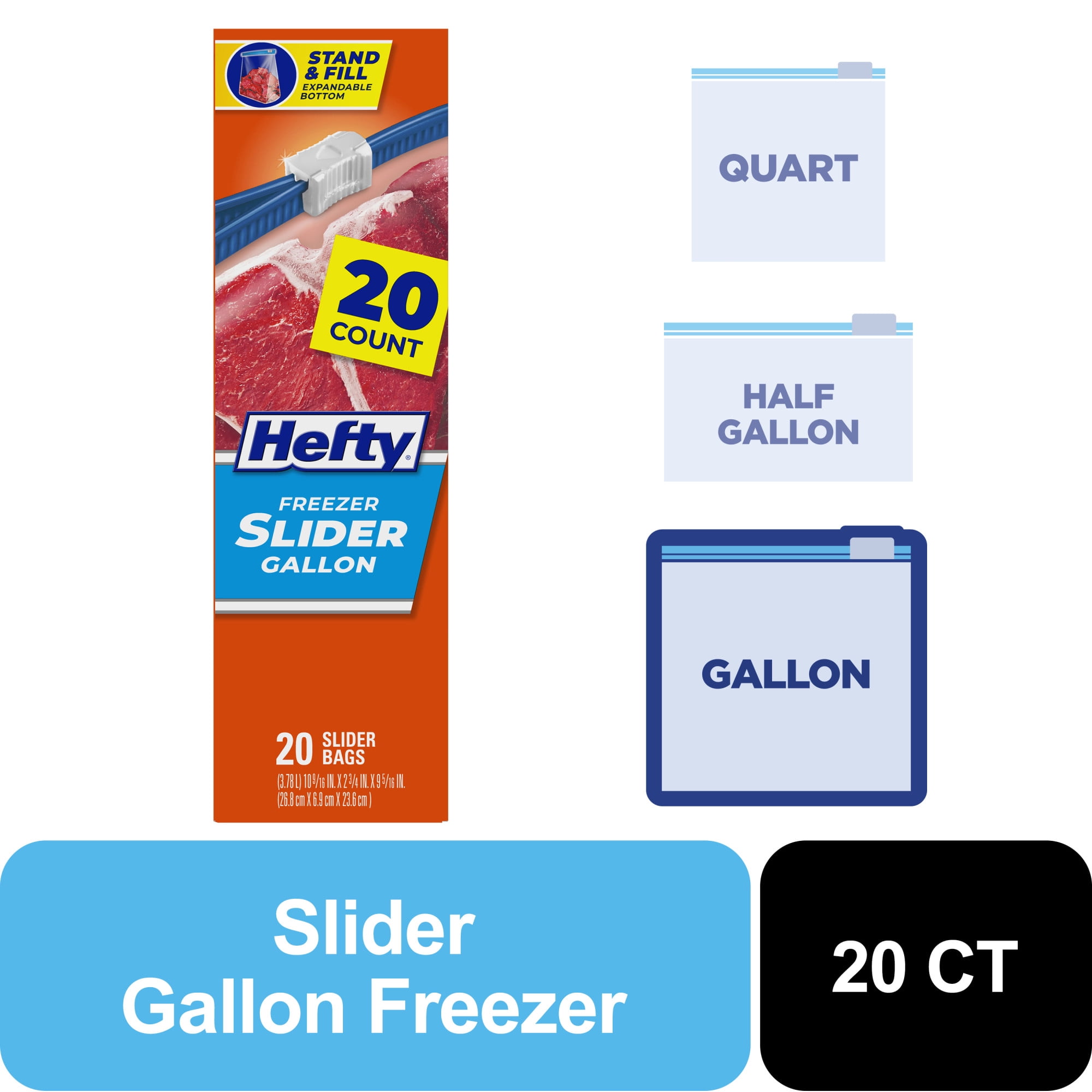 (4 pack) Hefty Slider Gallon Freezer Bags, 20 Count