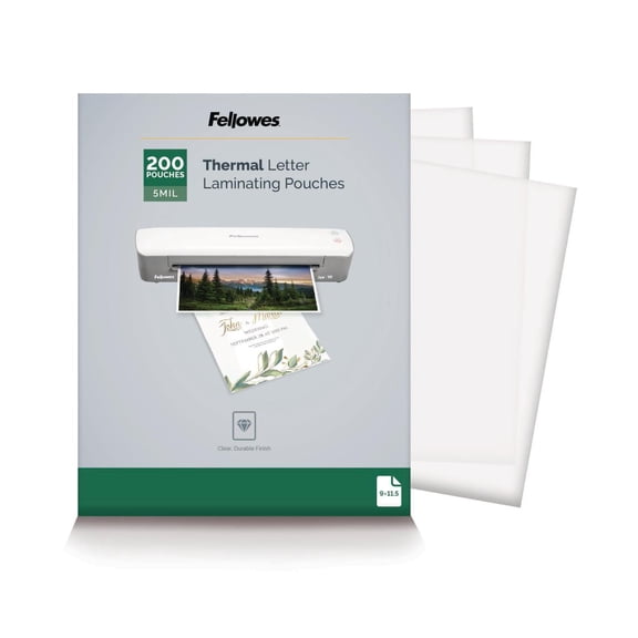 Fellowes Laminating Pouches - Letter, 5 Mil, 200 Pack, 200 / Pack, Clear Plastic