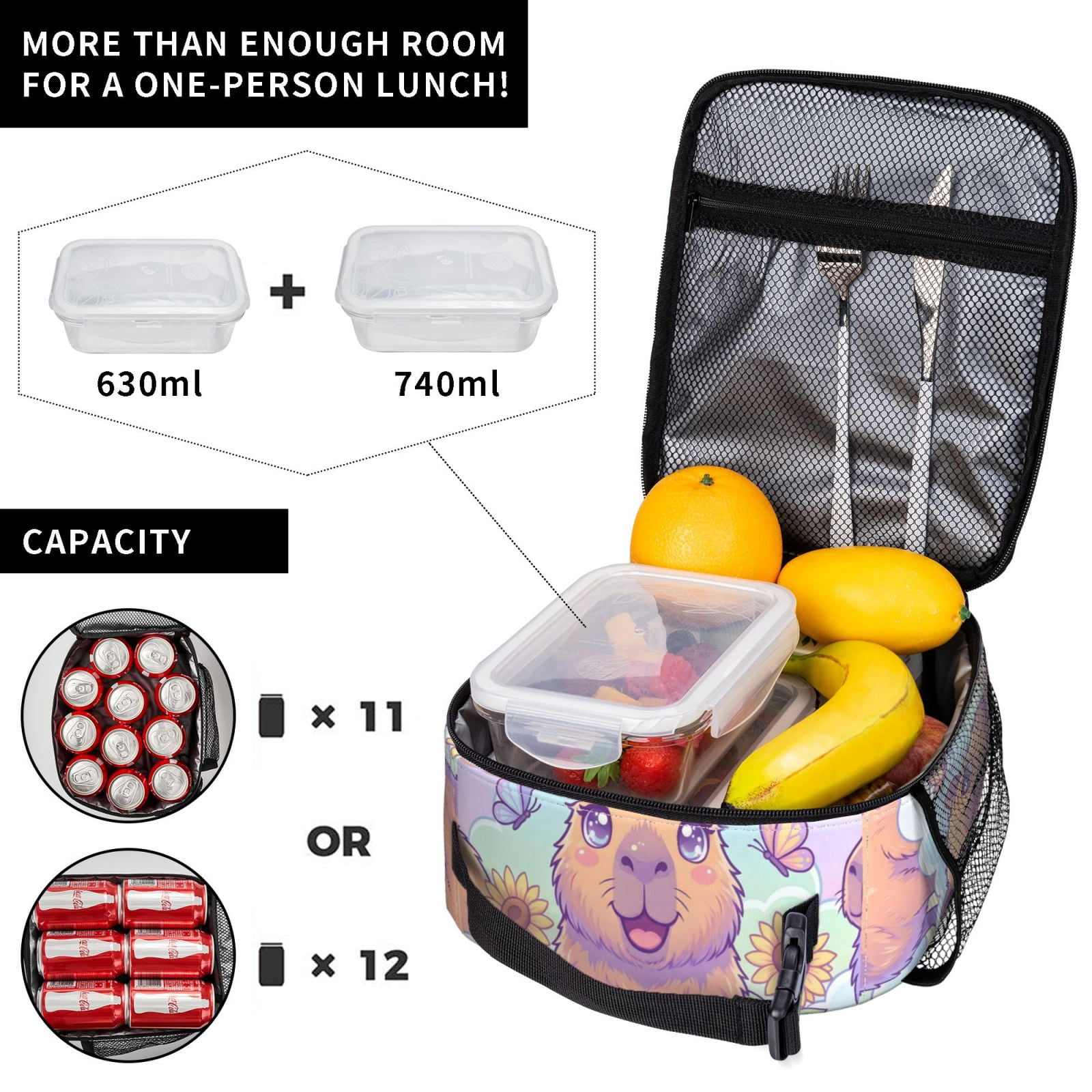 Lunch Bag For Women Men Insulated Portable Lunch Box Bento Box Office Picnic Travel Cooler Bag Capybara Pattern Image 3