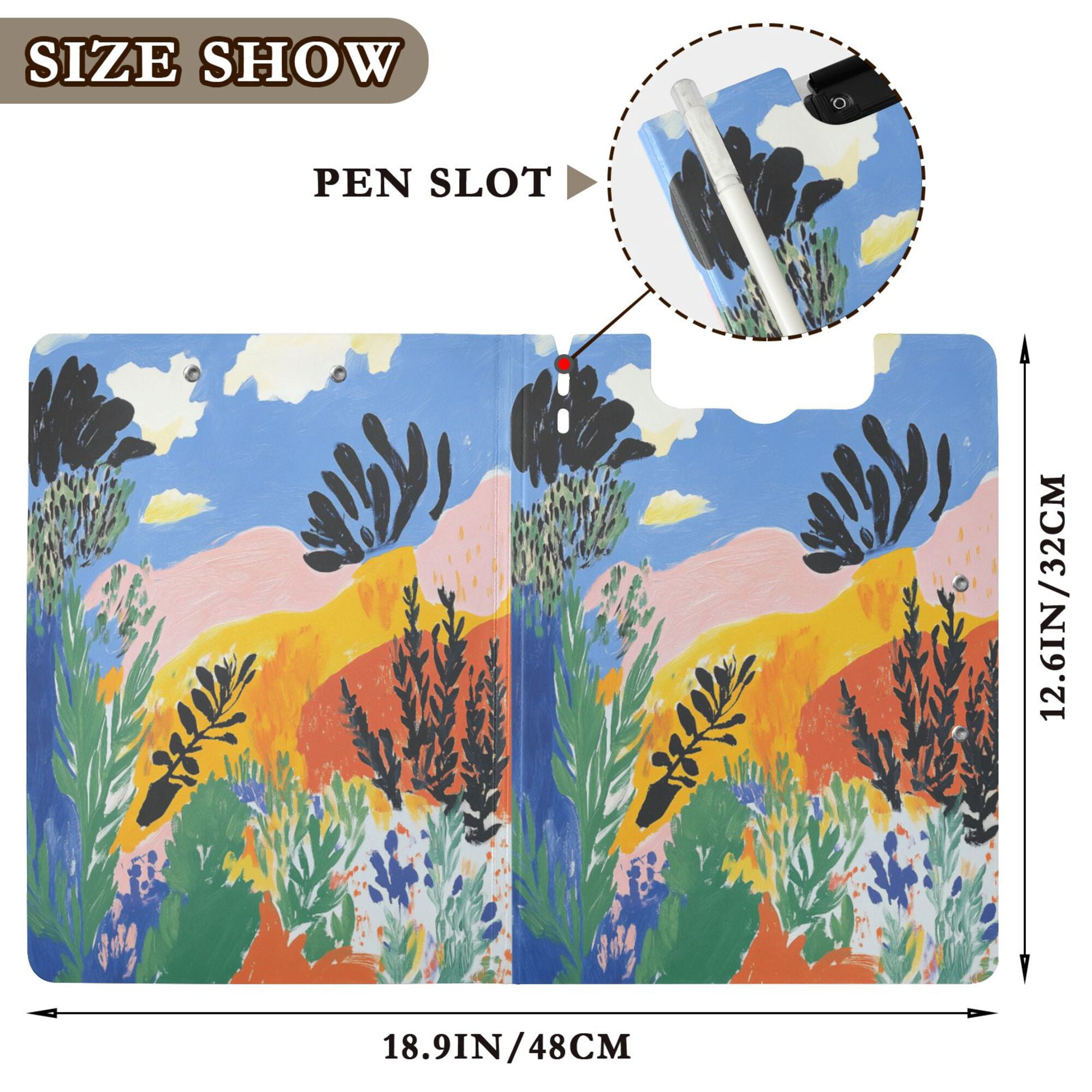 FORMRS A4 Clipboard Folder with Pen Holder Horizontal Foldable School Office Binder, Colorful Landscape
