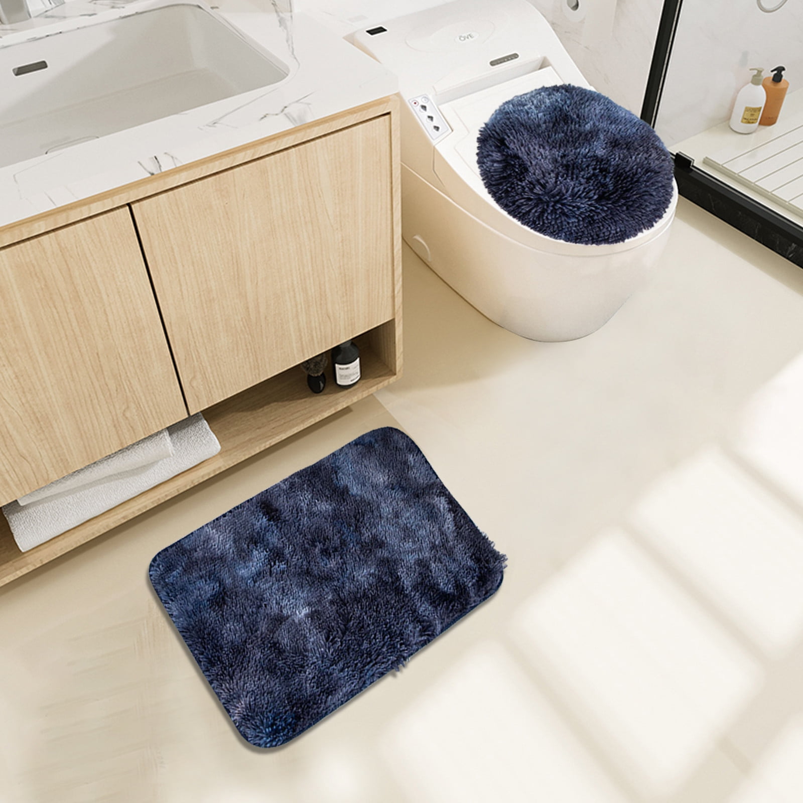 Rewenti 3PCs Solid Color Bathroom Rug Set Bathroom Toilet Soft Carpet Anti-Slip Mat Bathroom Toilet Floor Mat Household Supplies