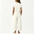 thumbnail image 3 of 2 Piece Sets for Women Short Sleeve Cotton Linen Embroidered Shirts Wide Leg Capri Pants with Pockets Matching Sets, 3 of 6