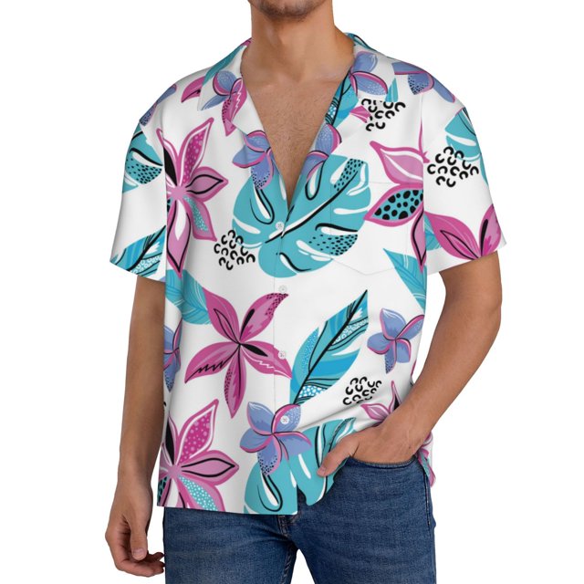 Balery Hawaiian Style Camisa Casual de Manga Corta con Botones para Hombre, Texturizada, Estilo Cubano, para Playa, Verano-Small