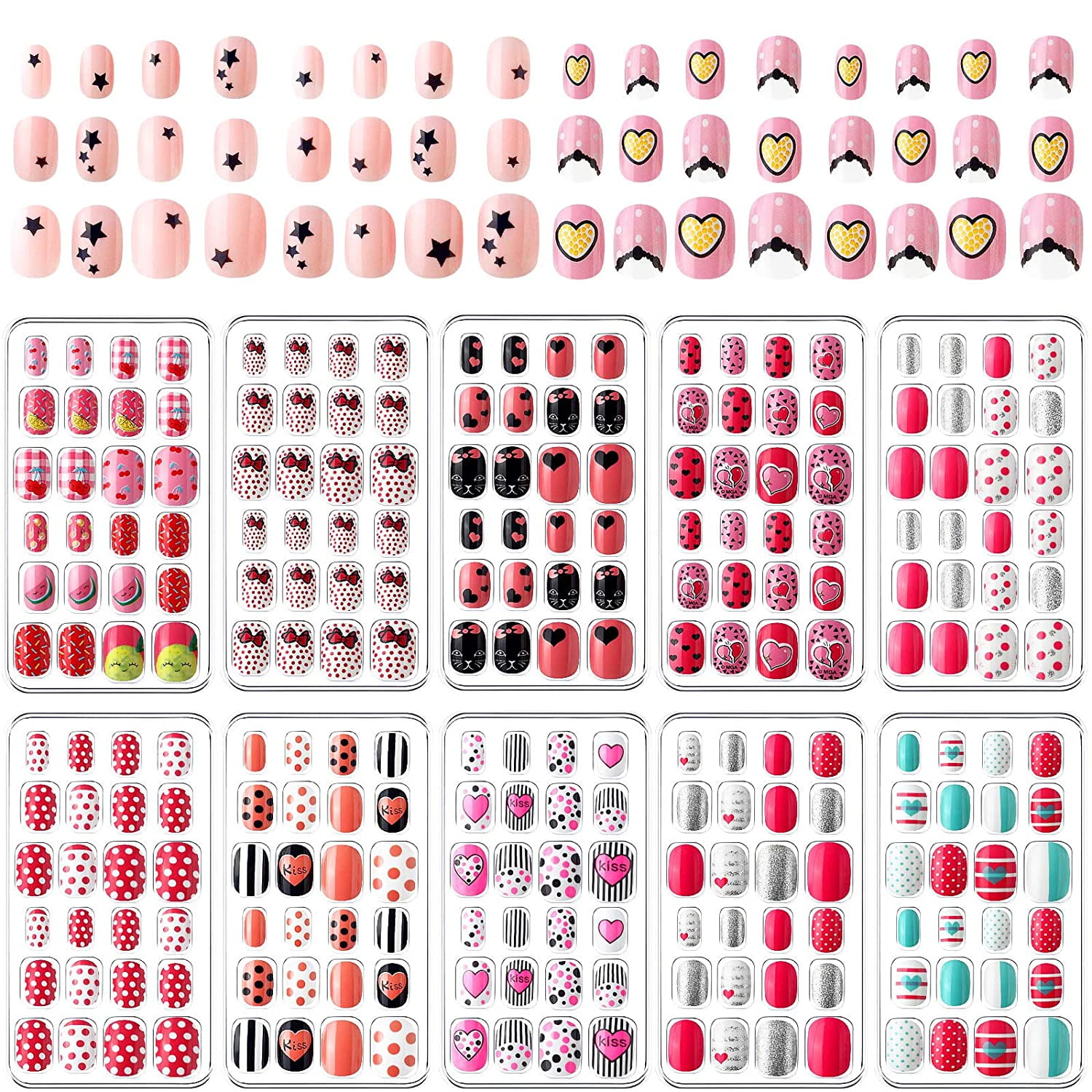 HISRFO 288 Pieces Kids Nails Press on Nails for Kids Mini False Nails ...