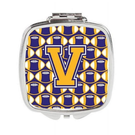 Carolines Treasures Letter V Football Purple & Gold Compact Mirror - Purple & Gold - 3in. H x 0.3in. W x 2.75in. L