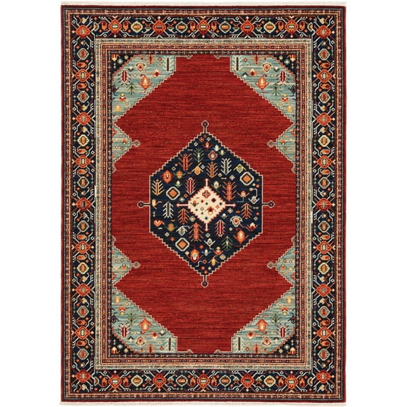 Moretti Overture Area Rug 5503M Traditional Red Bulbs Bordered 9' 10" x 12' 10" Rectangle
