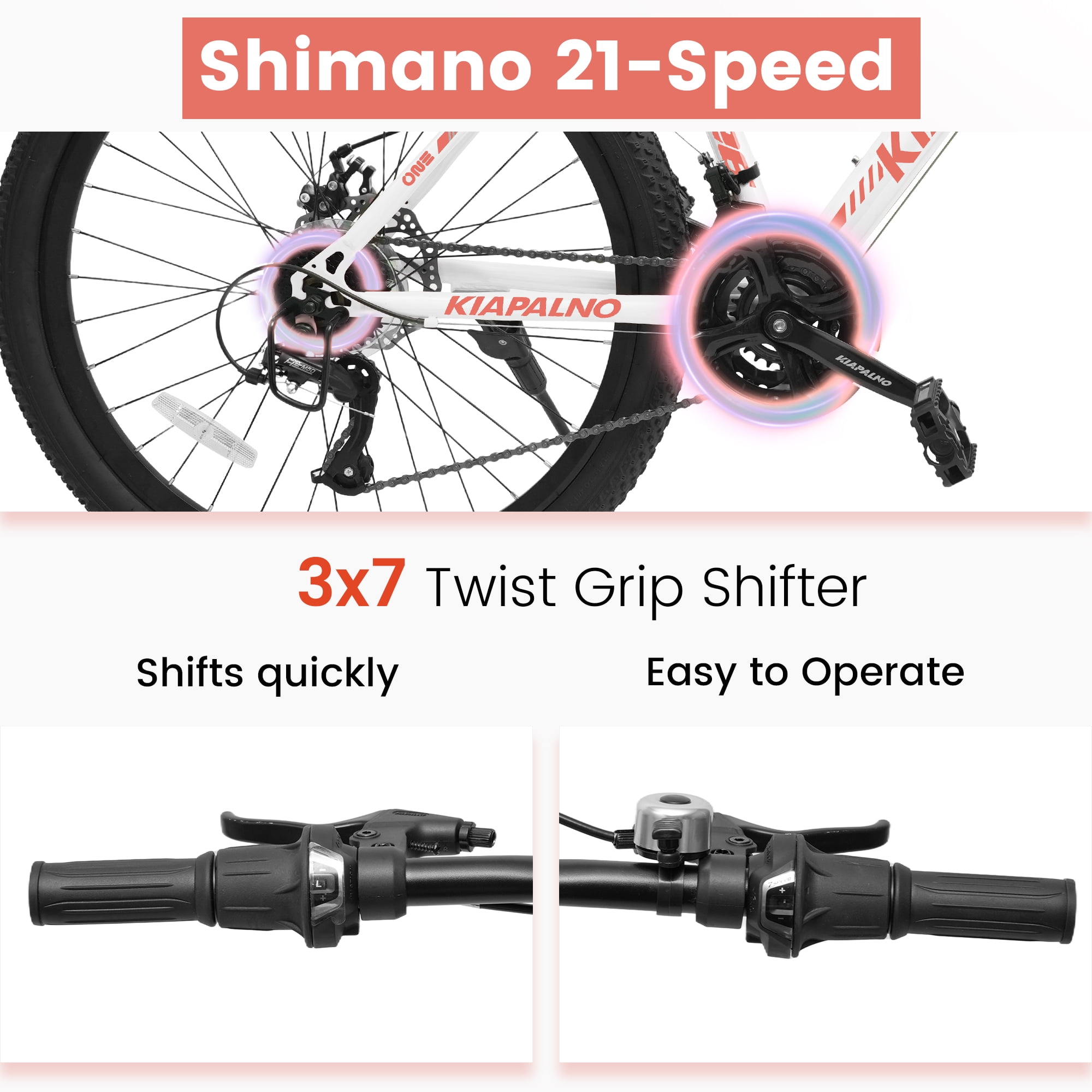 24 inch Women Mountain Bike, 21 Speeds Mountain Bicycle with Steel Frame, Dual Disc Brakes and 100mm Front Suspension, MTB Bike for Urban Trail Snow Commuter, White