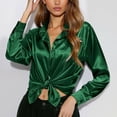 thumbnail image 2 of CAIXIA Elegant Satin Imitation Silk Button Down Shirt for Women Long Sleeve Casual Business Blouse Tunic Top Spring Tops For Women,Green, 2 of 5