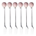 thumbnail image 1 of 6pcs Ceramic Handle Mini Stainless Steel Fork Flatware Tableware for Cake Coffee Dessert (Pink Fork), 1 of 8