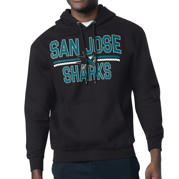 Men's Starter Black San Jose Sharks Mesh Look Team Name Logo Tri-Blend Pullover Hoodie
