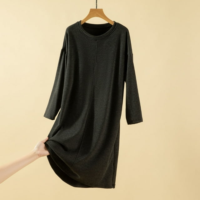 HongQid Chemises de Nuit Manches 3/4 Chemise de Nuit Col Rond Vêtements de Nuit Doux Chemises de Nuit Décontractées Robe de Pyjama Ample avec Poitrine Rembourrée