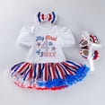 thumbnail image 2 of Xudanell 4th of July Baby Girl Outfits Prints Cute Baby Girl Clothes Romper Skirt with Headband Shoes 3pcs Red 9-12 Months, 2 of 4